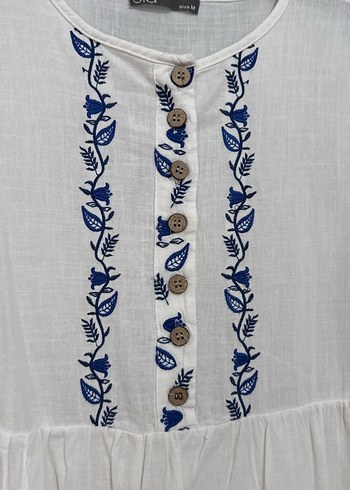 Nakışlı, V Yakalı, Fırfırlı Kadın Mini Tunik - Görsel 2