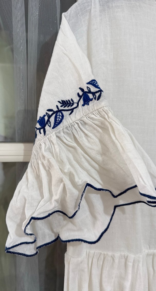 Nakışlı, V Yakalı, Fırfırlı Kadın Mini Tunik - Görsel 3