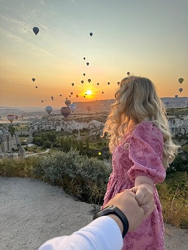 s Beden pembe Renk Pembe gül üç boyutlu ithal elbise