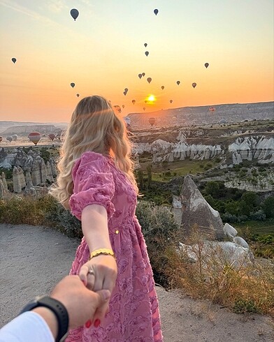 s Beden Pembe gül üç boyutlu ithal elbise