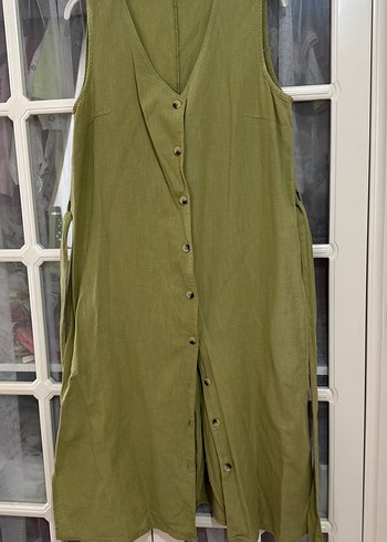 Düğmeli Kolsuz Keten Kadın Tulum - Görsel 2