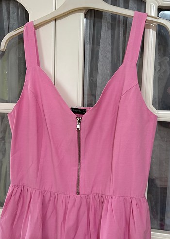 Pembe Uzun Kolluksuz Volanlı Elbise - Görsel 5