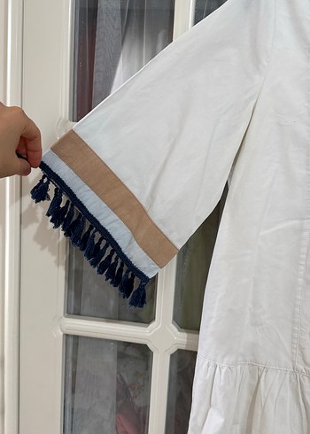 Nakış Detaylı Beyaz Bohem Mini Elbise - Görsel 3