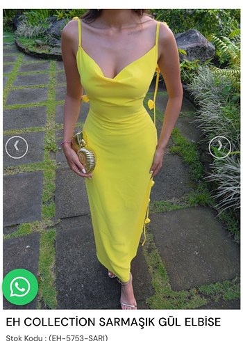 Sarı Renkli Uzun sırt dekolteli gül sarkıtlı Elbise - Görsel 5