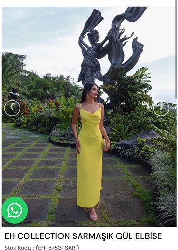 Sarı Renkli Uzun sırt dekolteli gül sarkıtlı Elbise - Görsel 3