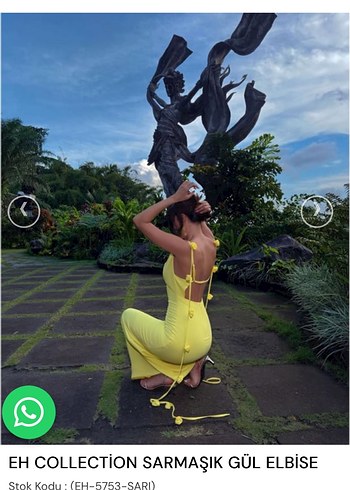 Sarı Renkli Uzun sırt dekolteli gül sarkıtlı Elbise - Görsel 7