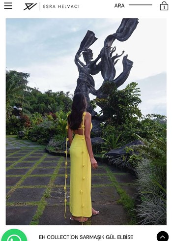 Sarı Renkli Uzun sırt dekolteli gül sarkıtlı Elbise - Görsel 2