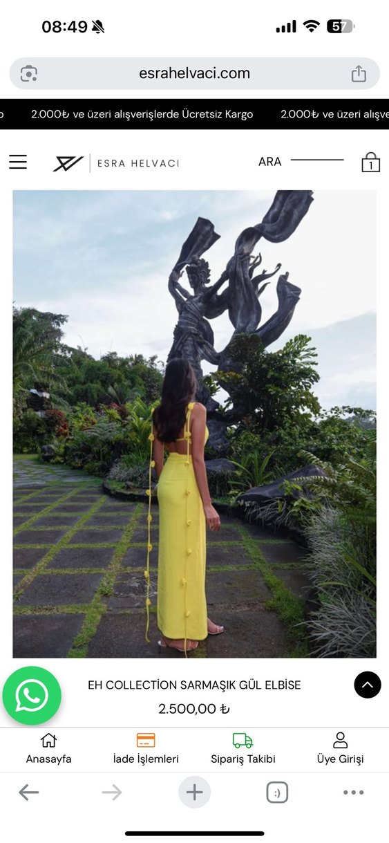 Sarı Renkli Uzun sırt dekolteli gül sarkıtlı Elbise - Görsel 2