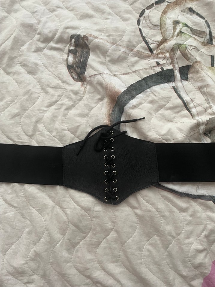 Siyah Deri Gotik Kemer Bağcıklı - Görsel 3