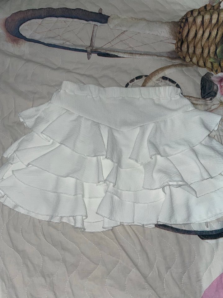 Beyaz Fırfırlı Keten Mini Etek - Görsel 2