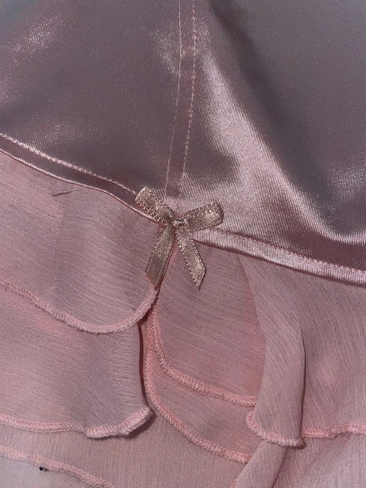 Parlak pembe Saten Mini Etek lolita - Görsel 2