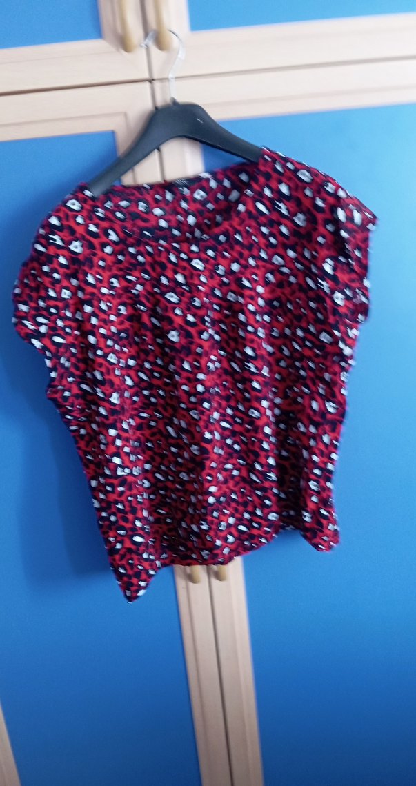 Kırmızı V Yaka Desenli Kadın Bluz - Görsel 4