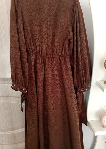44 Beden Uzun Kol, Kahverengi Vintage Kadın Elbise
