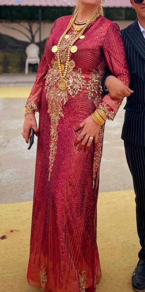 Bordo Uzun Kol Drapeli Düğün Kına Elbisesi - Görsel 2