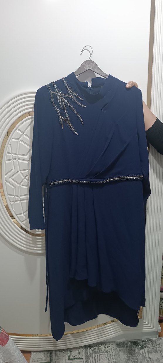 Mavi Drapeli Uzun Abiye Elbise - Görsel 2