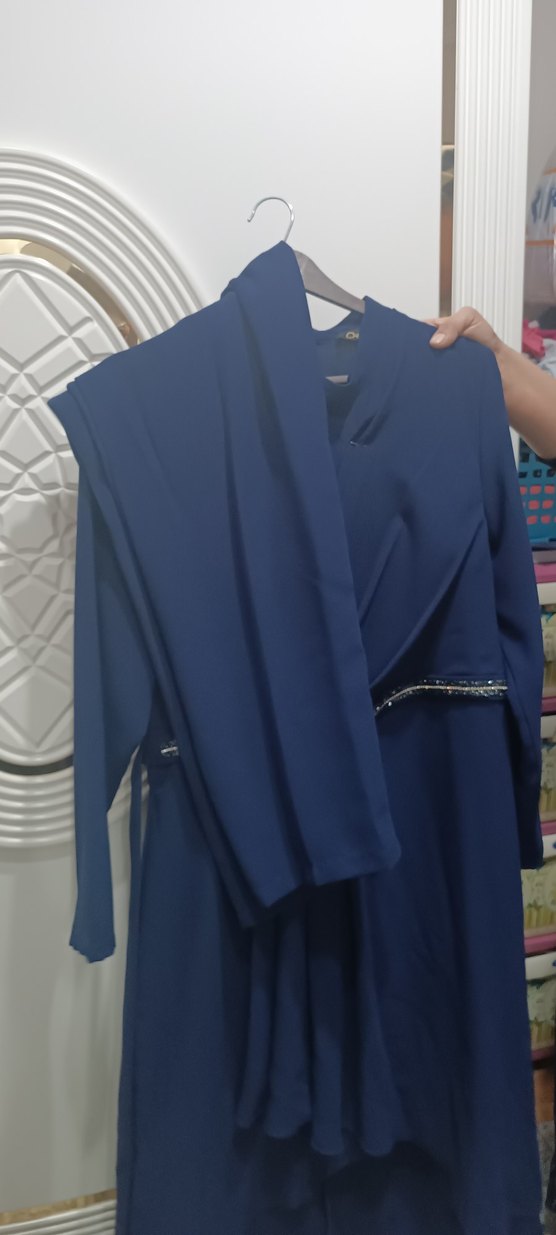 Mavi Drapeli Uzun Abiye Elbise - Görsel 3