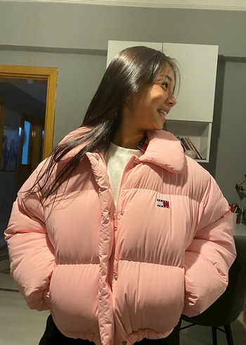 l Beden pembe Renk tommy Kısa Kadın Kışlık Mont