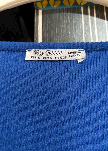 Diğer Mavi V Yaka Uzun Kollu Crop Top