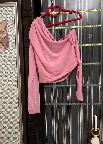 s Beden pembe Renk Pembe Drapeli Uzun Kollu Midi Bluz