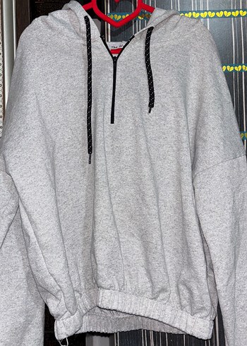 s Beden gri Renk Kadın Gri Fermuarlı Sweatshirt