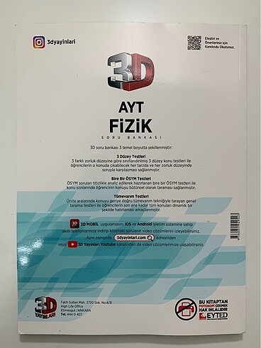  AYT Fizik Soru Bankası 3D Yayınları