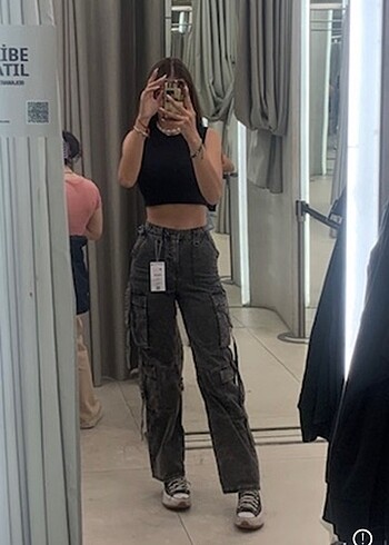 Bershka Gri MultiCargo Kargo Pantolon