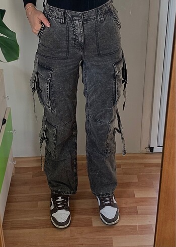 Bershka Bershka Gri MultiCargo Kargo Pantolon