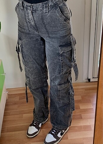 34 Beden Bershka Gri MultiCargo Kargo Pantolon