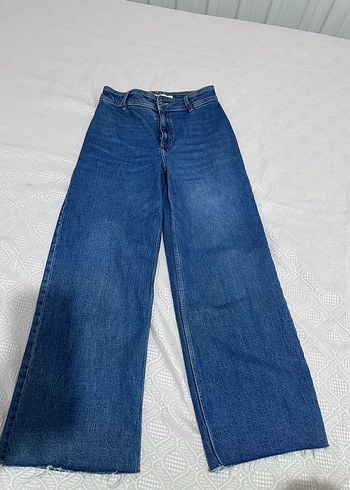 Mango Mavi Yuksek Bel Genis Paca Jean