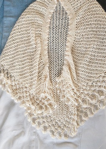 Bej Gri Bohem Örgü Kadın Şal - Görsel 2