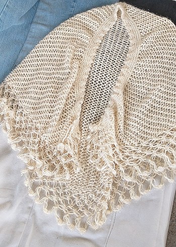 Bej Gri Bohem Örgü Kadın Şal - Görsel 3