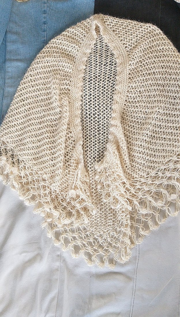 Bej Gri Bohem Örgü Kadın Şal - Görsel 2