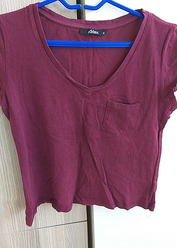 Bordo V Yaka Kadın Tişört - Görsel 2