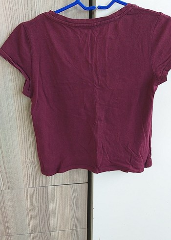 Bordo V Yaka Kadın Tişört - Görsel 4