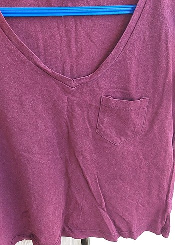 Bordo V Yaka Kadın Tişört - Görsel 3