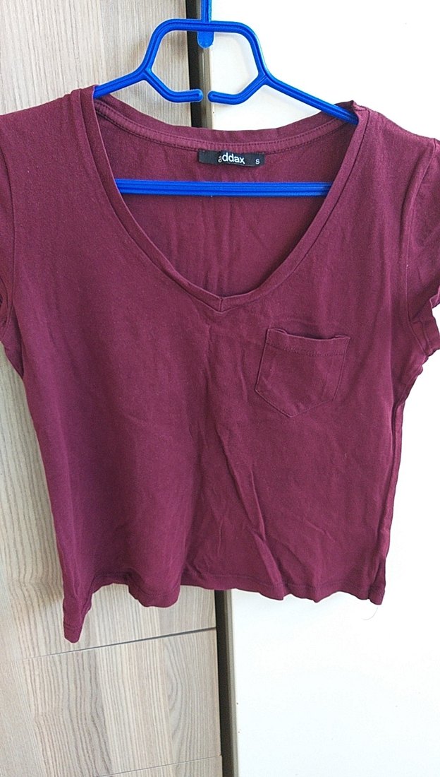 Bordo V Yaka Kadın Tişört - Görsel 2