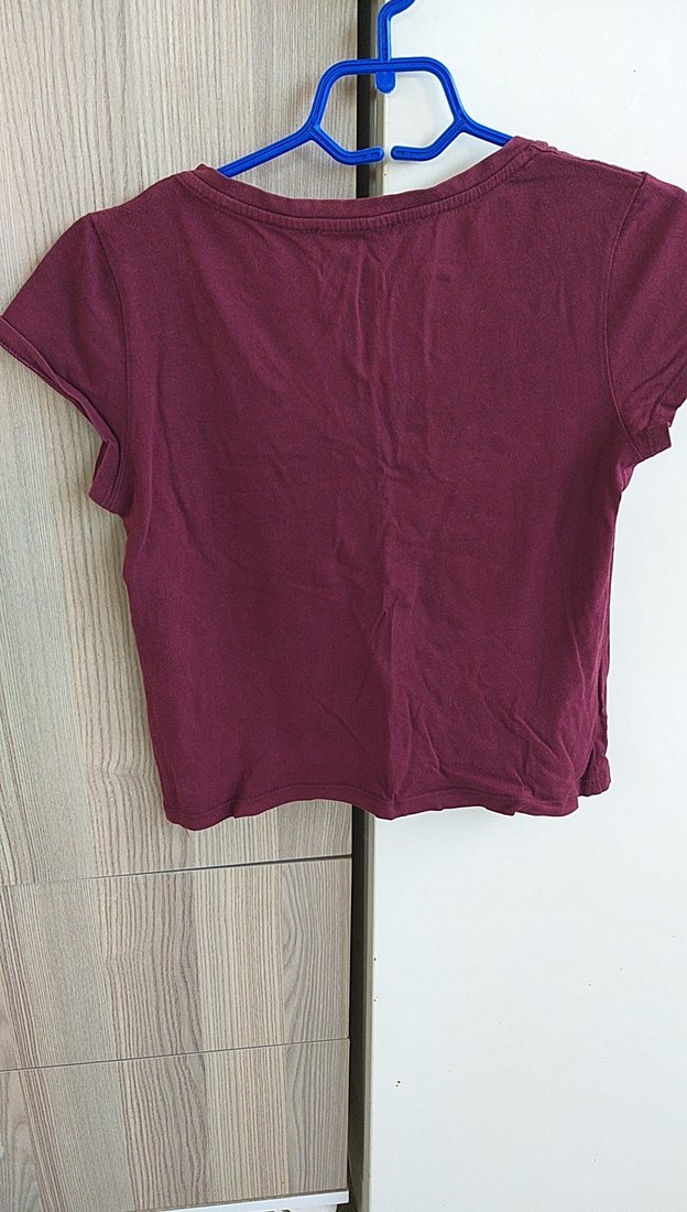 Bordo V Yaka Kadın Tişört - Görsel 4