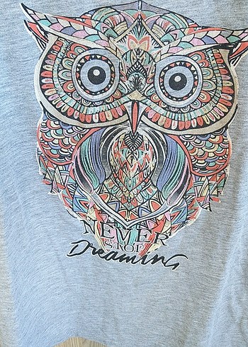 Gri Baskılı Baykuşlu Kadın Tişört açıklamayı okuyun lütfen - Görsel 5