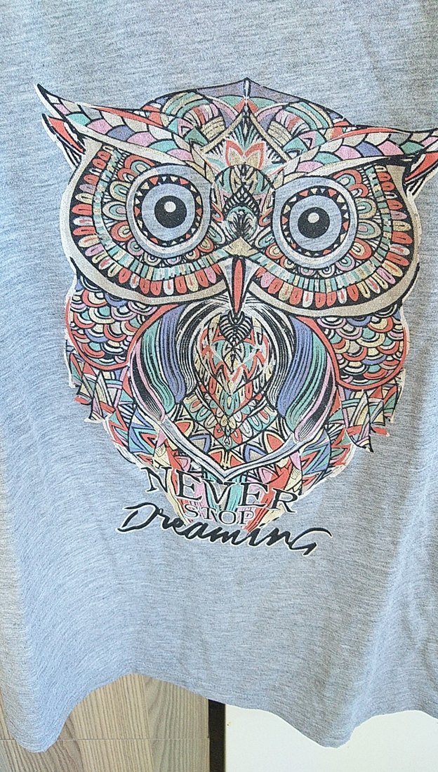 Gri Baskılı Baykuşlu Kadın Tişört açıklamayı okuyun lütfen - Görsel 5