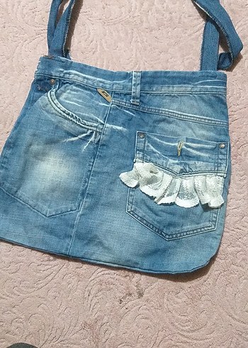 Dantel Detaylı Mavi Denim Kadın Çanta
