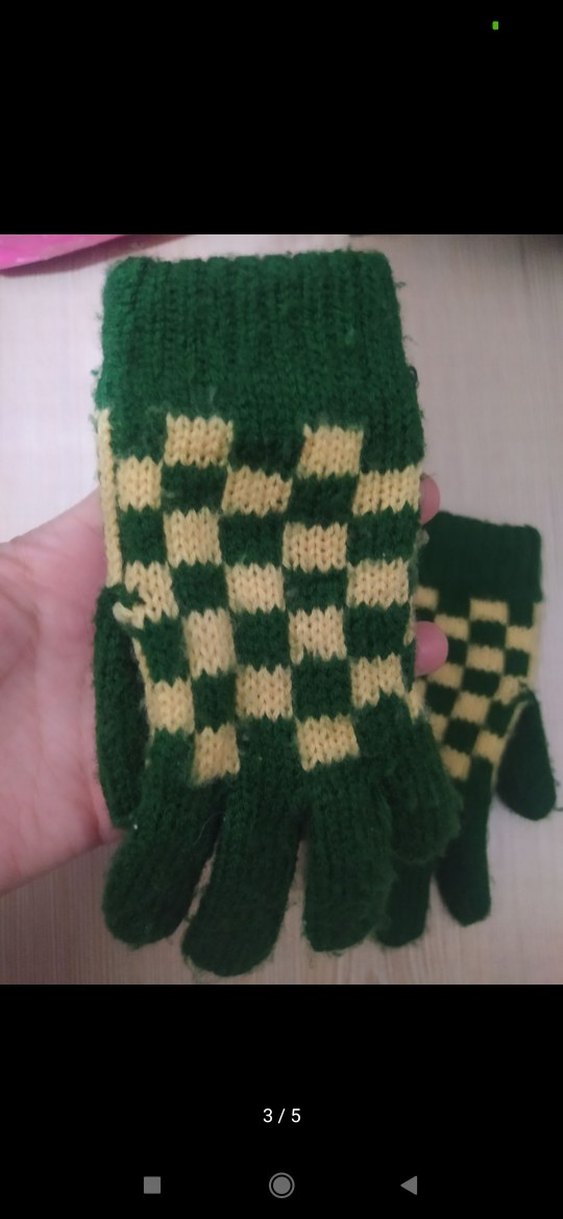 Kız Çocuk Yeşil Kareli Örgü Eldiven - Görsel 3