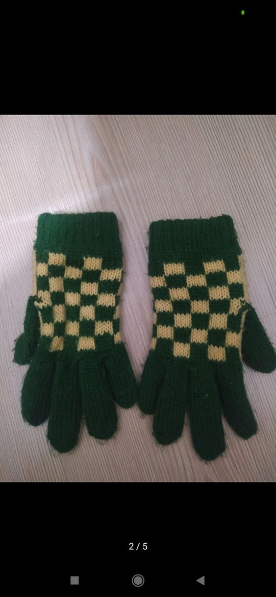 Kız Çocuk Yeşil Kareli Örgü Eldiven - Görsel 2