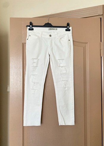 Beyaz Midi Boy Denim Kadın Jean
