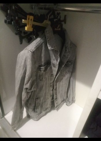 s Beden Gri Düğmeli Kadın Denim Ceket