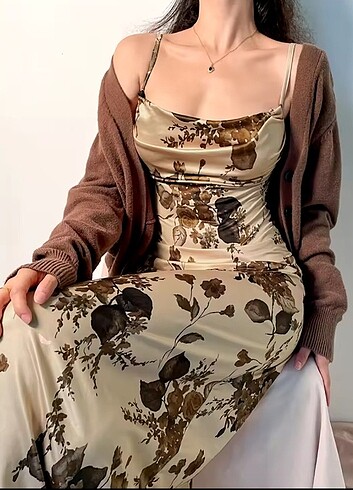 Vintage çiçekli maxi uzun elbise 