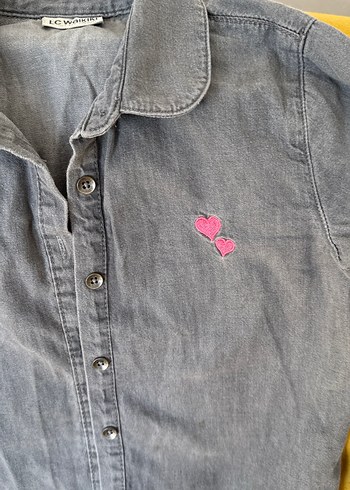 Çocuk Gri Denim Düğmeli Gömlek - Görsel 3