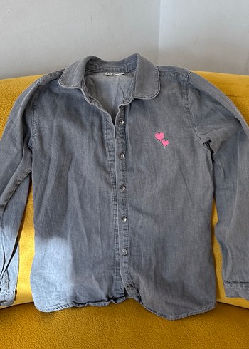 Çocuk Gri Denim Düğmeli Gömlek - Görsel 2