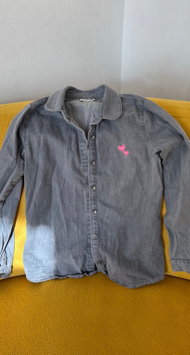 Çocuk Gri Denim Düğmeli Gömlek - Görsel 2