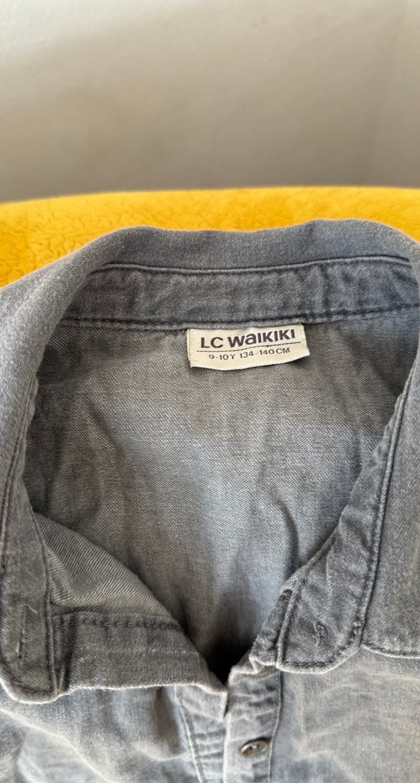 Çocuk Gri Denim Düğmeli Gömlek - Görsel 4