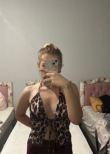 Trendyol & Milla Leopar Desenli Transparan Halter Yaka Büstiyer